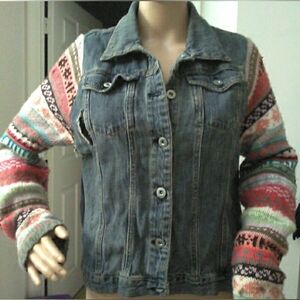 Rubber Doll Denim Jacket W/ Knit Sleeves SZ. XL Lace Distressed